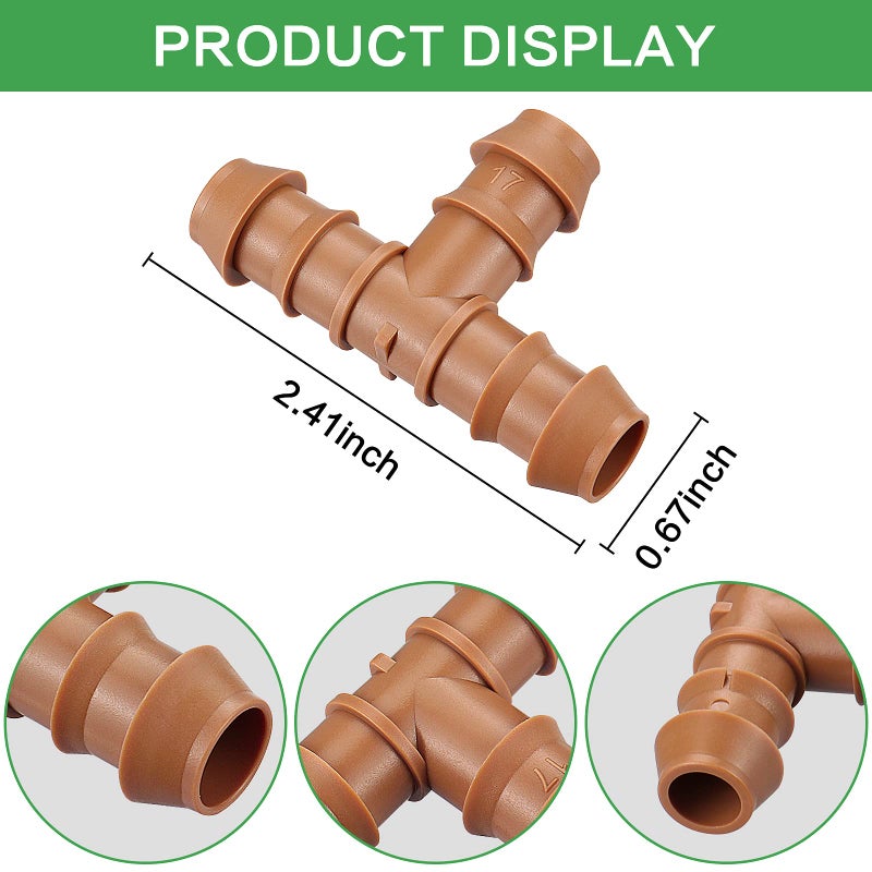 iMopo 21-Pack Drip Irrigation Universal Barbed Tee Fitting, Barbed Connectors for 1/2"" Drip Tubing - Image 2